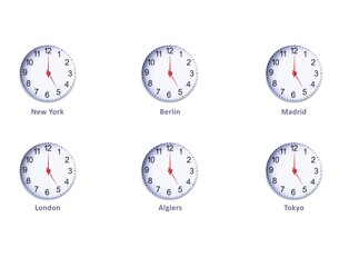 clock show time all city on a white background
