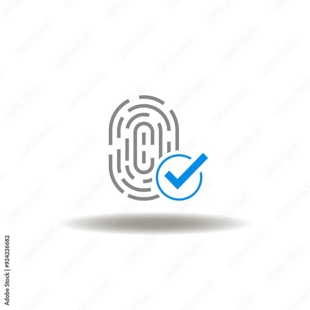 Poster vector illustration of fingerprint with check mark. icon of personal id verification success. symbol