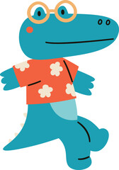 Childish Crocodile Character With Glasses