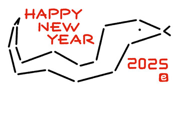 シンプルでおしゃれな蛇の年賀状　2025 巳年　手描き　線画