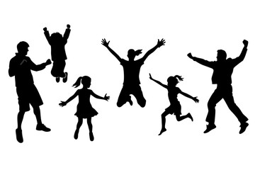 silhouettes of family person and people dancing vector illustrations 