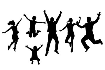 silhouettes of family person and people dancing vector illustrations 