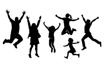 silhouettes of family person and people dancing vector illustrations 