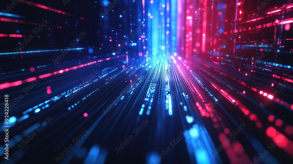 Poster abstract background with blue and red glowing lines. perfect for projects about technology, data, or