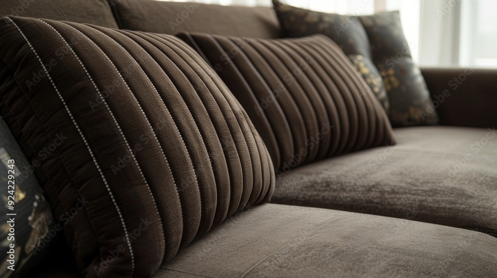 Poster this sleek modern sofa features a soft suedelike material in a deep chocolate brown adding a touch o