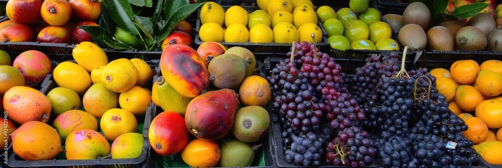 Sticker exotic fresh fruits at a local market