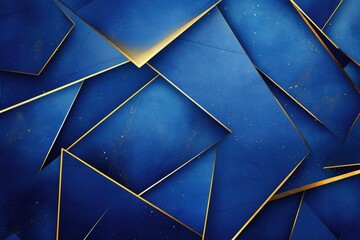 Abstract geometric background with blue and gold. This photo is great for use in presentations, social media posts, or as a website banner.