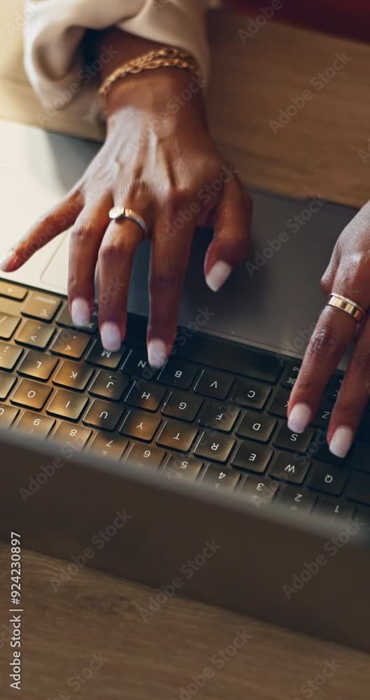 Fototapete hands, typing and laptop with working and planning in a home office with a business woman. internet,