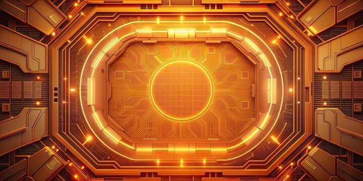 Futuristic render of an orange centralisation interface, technology, digital, system, central, network, innovation