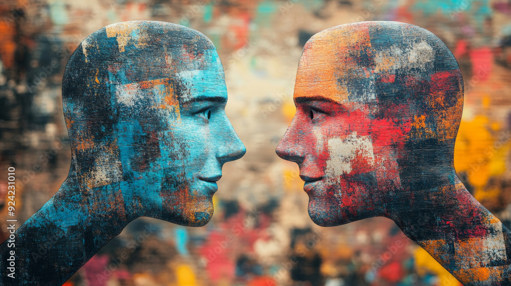 Aufkleber two faces with different colors and one of them is smiling