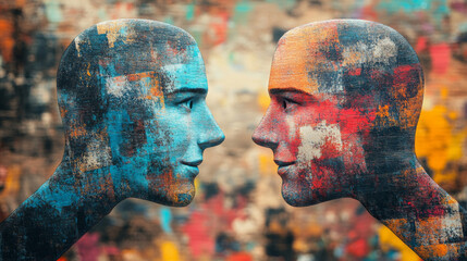 Two faces with different colors and one of them is smiling