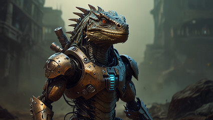 Fototapeta premium monster lizard warrior robot illustration