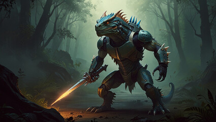 Fototapeta premium monster lizard warrior robot illustration
