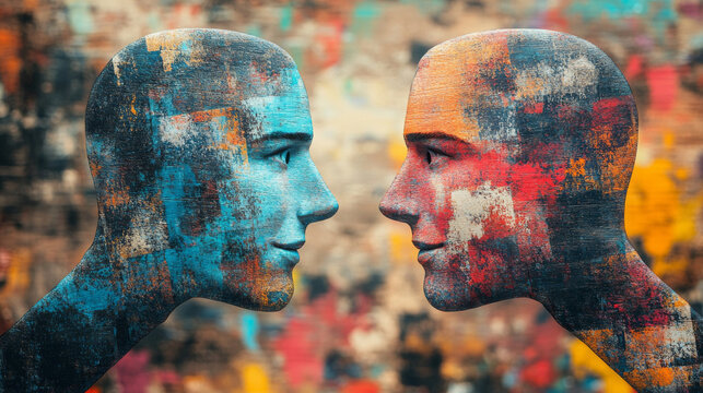 Two faces with different colors and one of them is smiling