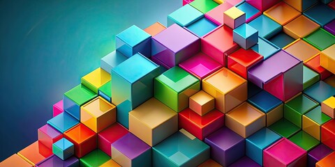 Obraz premium Stylish abstract background with a cascade of overlapping cubic shapes in bright colors , geometric, colorful,modern