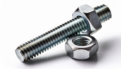 a threaded screw with matching nut on a white background background