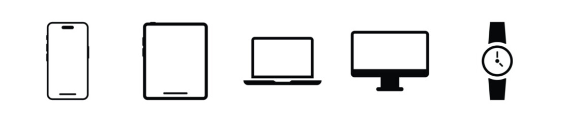 Device icon set. Phone, tablets, laptop, computer and watch icon element set - Vector