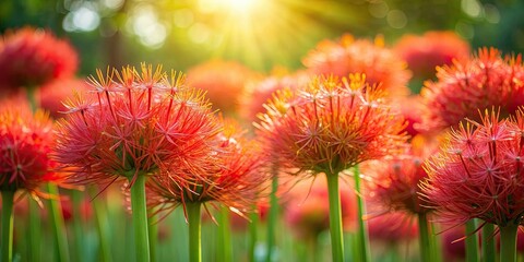 Blood lily flowers blooming in the morning sunlight, morning, blooming, blood lily, flowers, nature, garden, red, petals