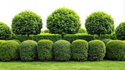 Green garden bushes cut out on a background, lush, foliage, nature, plants, landscaping, greenery