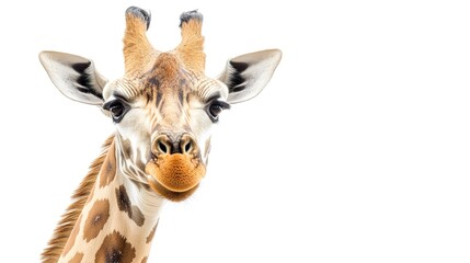 Obraz premium Portrait of a giraffe isolated on a white background.