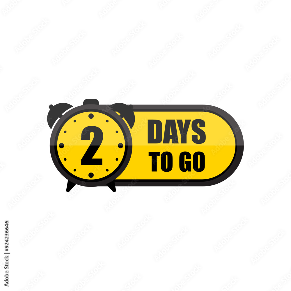Poster countdown timer illustration. number two focus. bold 2 days to go text. yellow and black design.