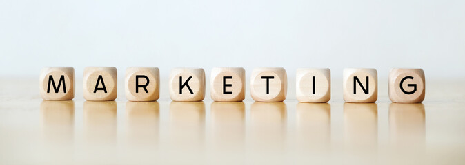 Marketing, Business  related word on wooden cubes, Business strategy concept sign, banner