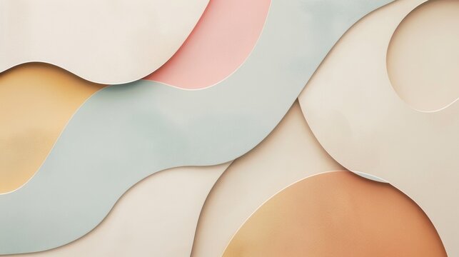A minimalist background with overlapping organic shapes in soft pastel hues evoking a sense of calm and tranquility