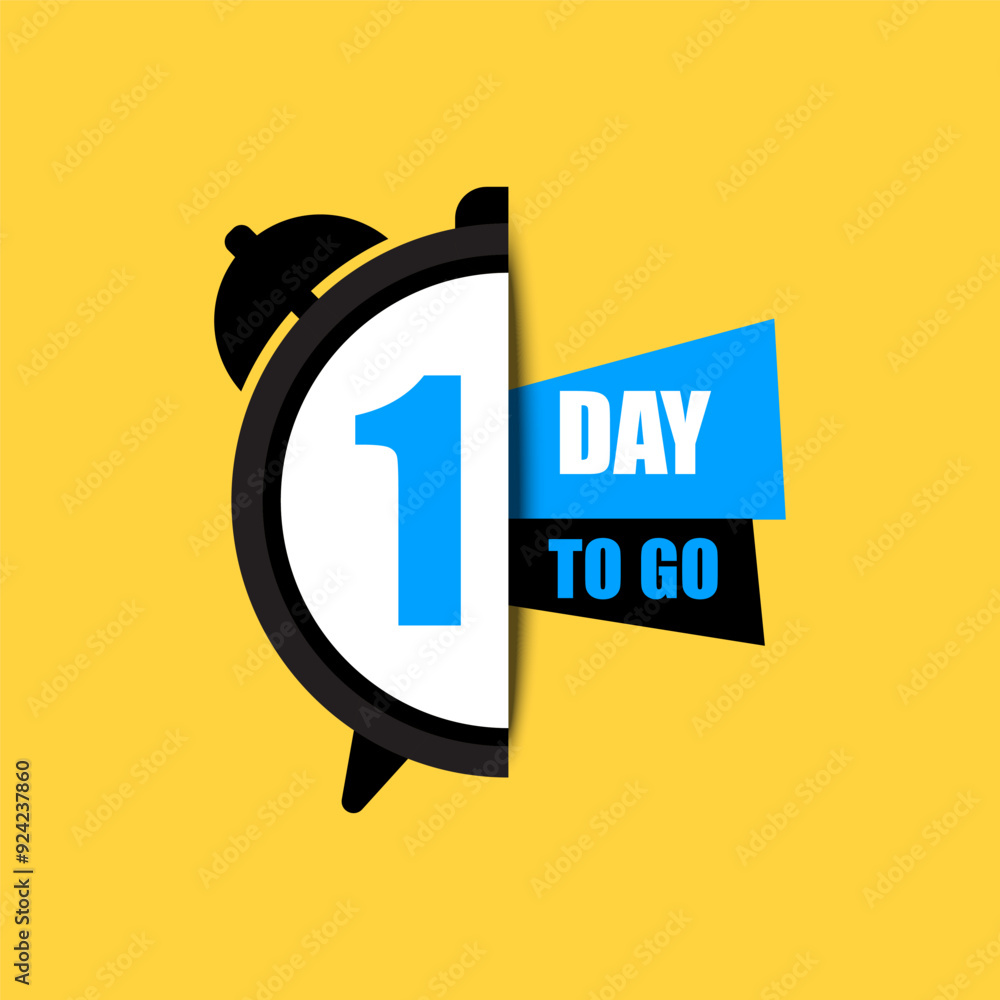 Poster countdown timer graphic. number one focus. bold 1 day to go text. bright yellow background.