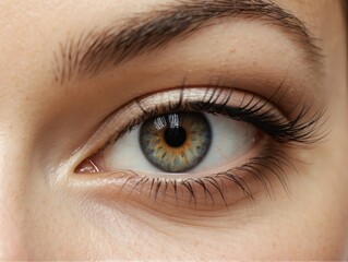 Obraz premium Close-up of a Human Eye with Green Iris and Long Eyelashes
