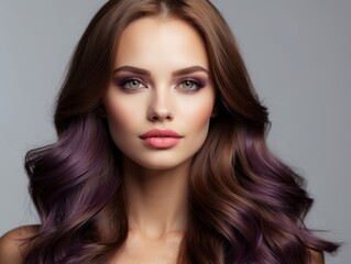 Fototapeta premium Portrait of a Woman with Long Brown and Purple Hair