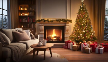 Fototapeta premium christmas tree with fireplace