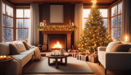 Obraz premium christmas tree with fireplace