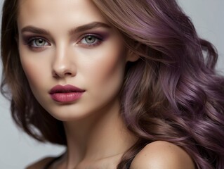 Naklejka premium Portrait of a Young Woman with Purple Hair and Makeup