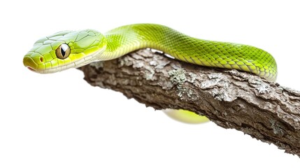 Fototapeta premium Green snake on a tree isolated on white background 