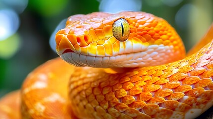 Fototapeta premium Close-up of a vivid orange snake in natural habitat