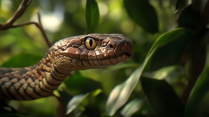 Obraz premium Close-up of snake in natural habitat, surrounded by green foliage