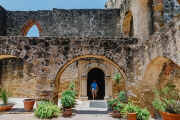 Fototapeta premium Courtyard of the The Historic Mission San Jose, San Antonio, Texas, United States of America.