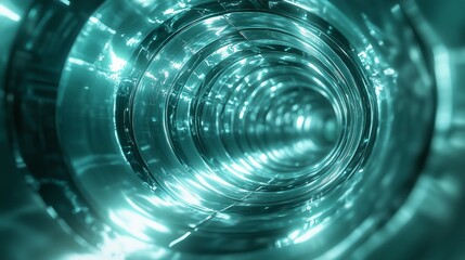  Abstract image of a turquoise tunnel with glowing lights, creating a futuristic and immersive visual effect.