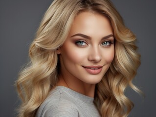 Naklejka premium Close-up Portrait of a Blonde Woman with a Soft Smile