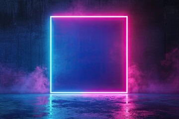 Neon square frame with glowing light. Perfect for futuristic, cyberpunk, or technology themed designs.