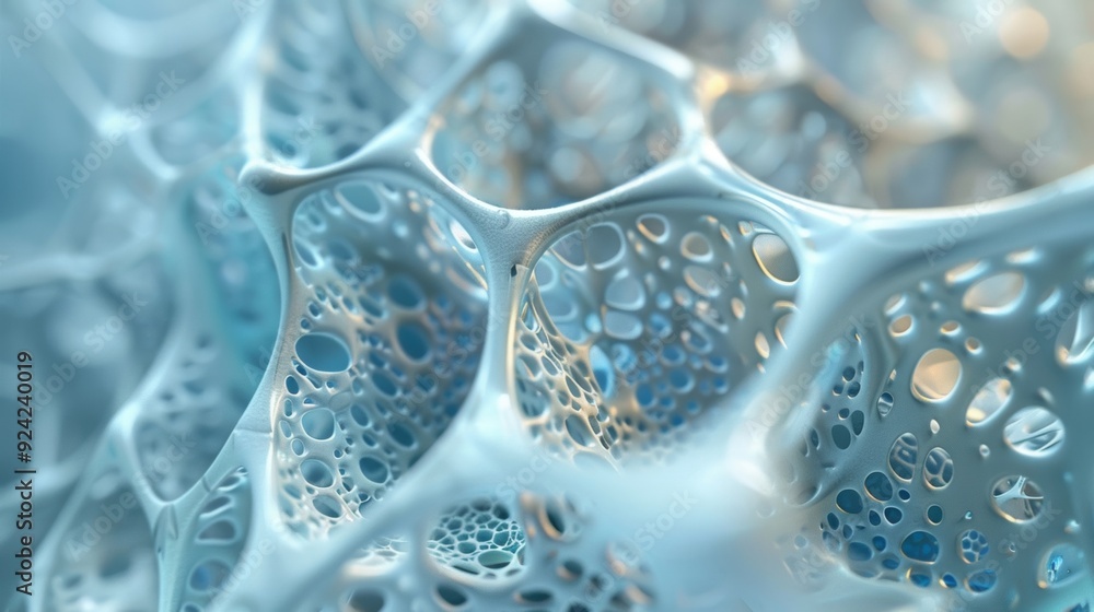 Poster layers of intersecting curves and lines evoking the constant flow of information in a cellular netwo