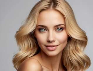 Fototapeta premium Portrait of a Woman with Blonde Hair and Blue Eyes