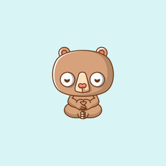 Cute bear meditation yoga kawaii chibi character mascot illustration outline style design