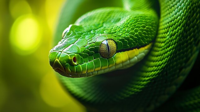 close up of a green snake