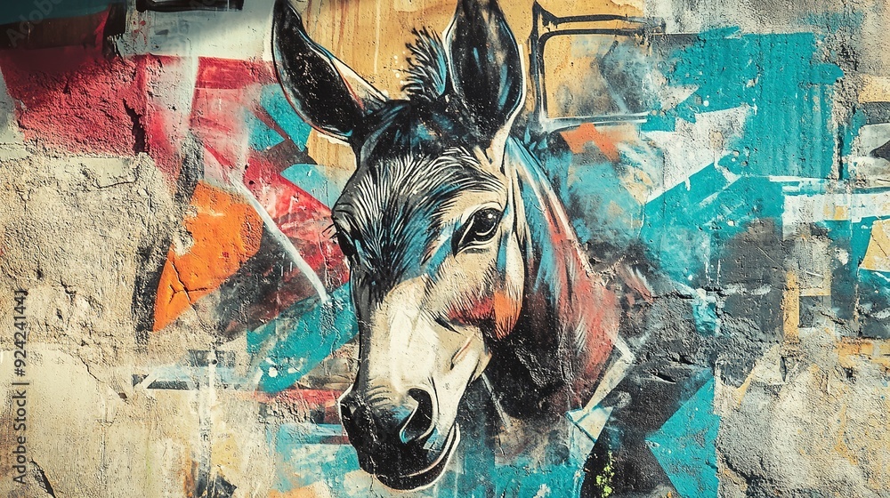 Wall mural graffiti ofv a donkey on the wall