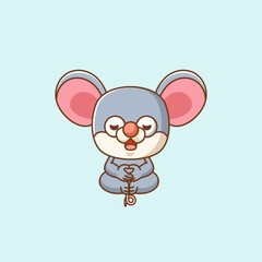 Cute mouse meditation yoga kawaii chibi character mascot outline style design