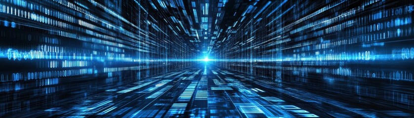 Abstract blue digital background with light rays and glowing lines, representing technology and innovation in modern design.