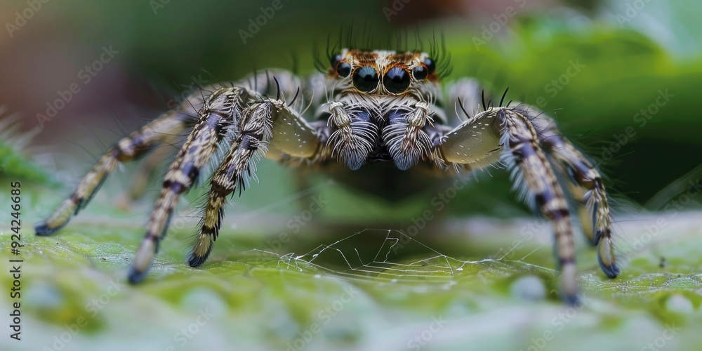 Poster close up of a small spider with a circular white spiderweb