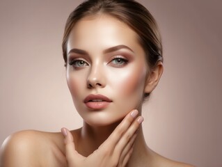 Obraz premium Portrait of a Woman with Smooth Skin and Natural Makeup