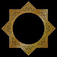 Premium round gold ornament vector illustration, gold invitation decoration. gold mandala ornament.